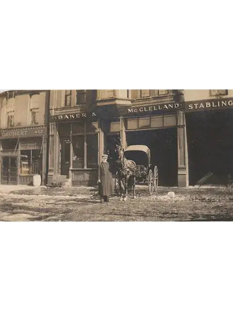 Historical black and white photo of the original McClelland Small Animal Hospital
